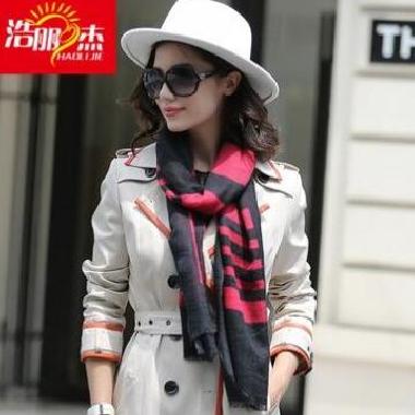 浩丽杰秋冬新款羊绒围巾女式条纹撞色围脖两用时尚披肩